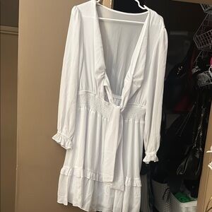 White Long Sleeve Dress with Ruffle Details